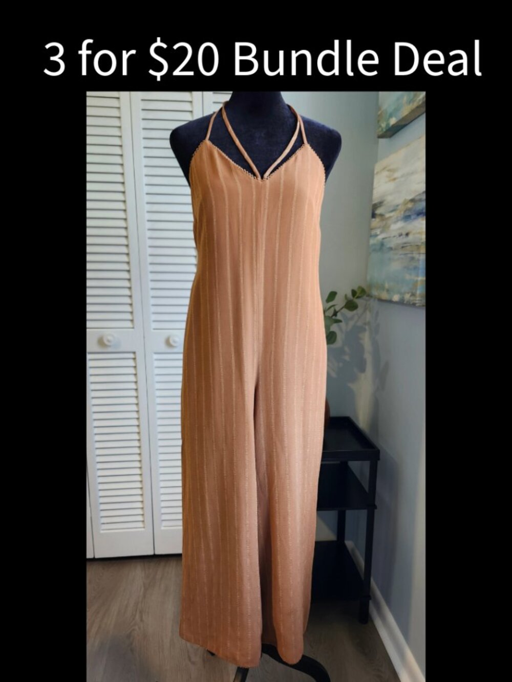 3/$20 House of Harlow 1906 Wide Leg Jumpsuit size XXS Tan Open Back